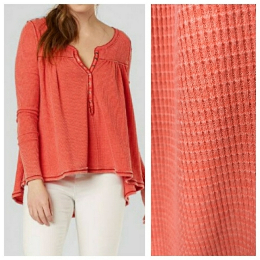 Free People Kai Waffle Knit Henley Hi Lo Size S